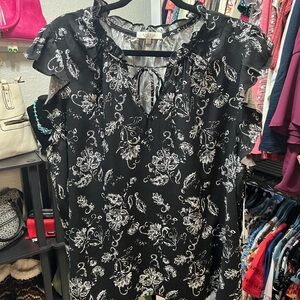 Angels Black and White Floral Tie-Front Blouse